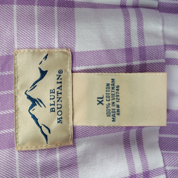 Blue Mountain Button Down Top Size XL Purple And White Plaid Check Short Sleeve - Picture 2 of 4
